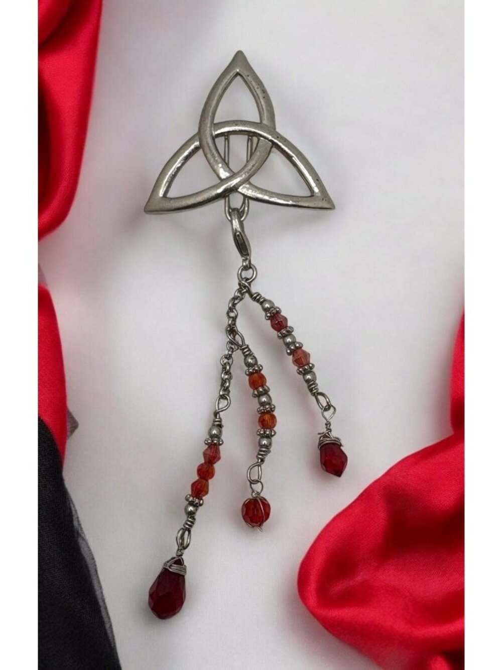 Vintage Celtic Trinity Knot Hair Hook Accent Silver Tone Beaded Dangle Tassel